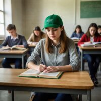 Leonardo Kino XL a woman with green cap is studing English Lit 1